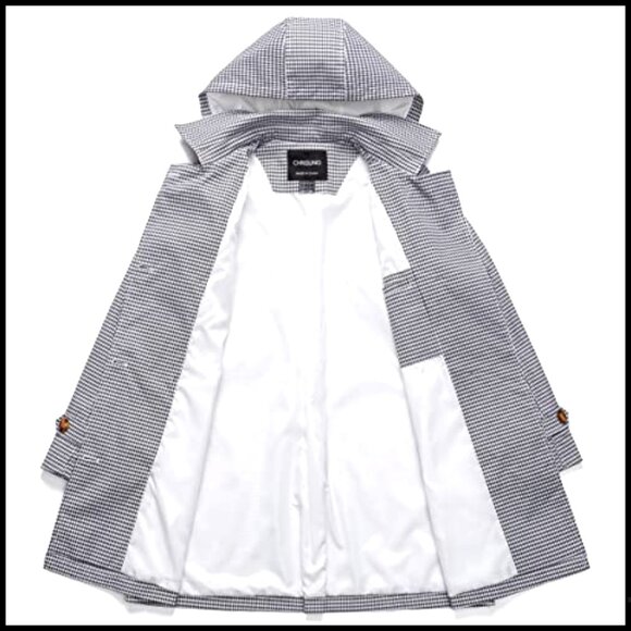 Double Breasted Trench Coat with Detachable Hood, Water Repellent Polyester - Picture 3 of 7